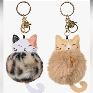 Set of 2 Faux Fur Ball Pom Pom Key Chain Ring for Women Bag Pendant